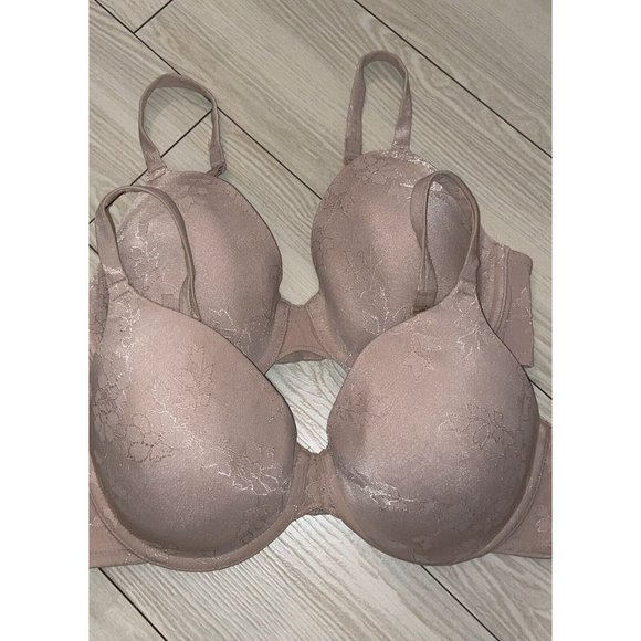 Lot 2 Wacoal 65339 Feminine Charm Contour Underwire Demi Bras Leaves 36D Beige - Picture 3 of 6